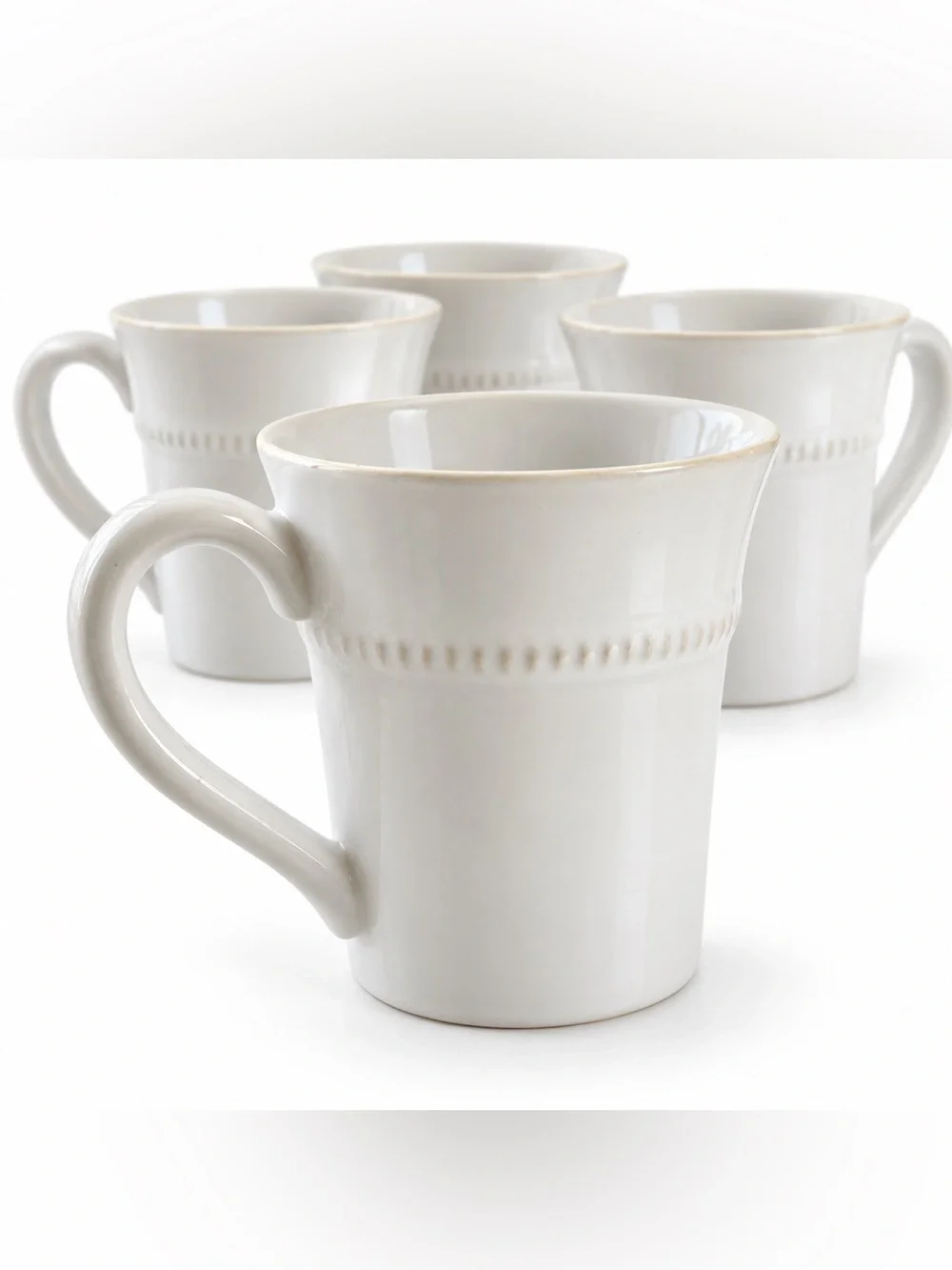 Pottery Barn Set of 4 Ivory Beaded Stoneware Coffee Mugs Handcrafted in Portugal
